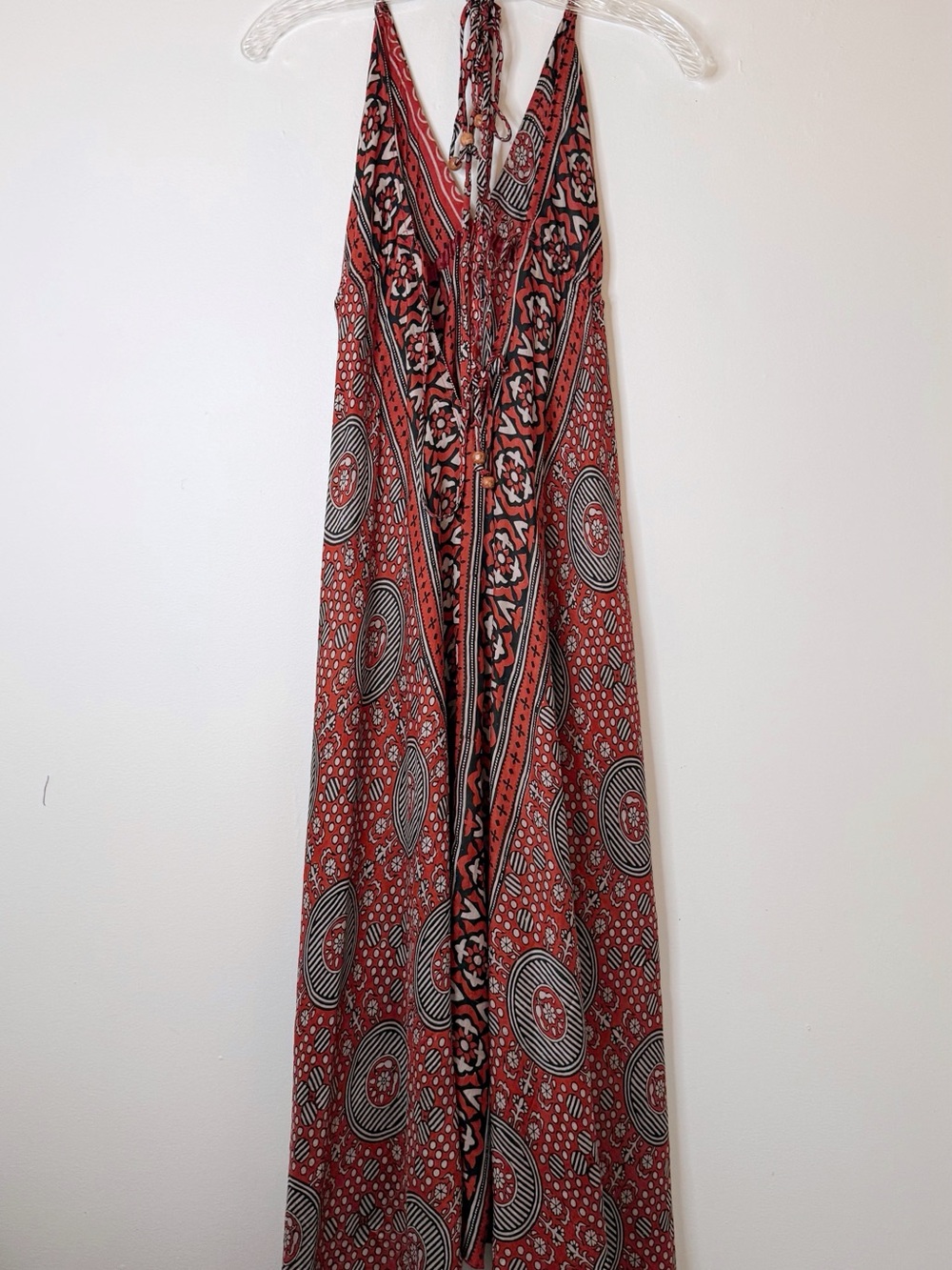 Red Printed Maxi Skirt with Geometric Medallion Pattern